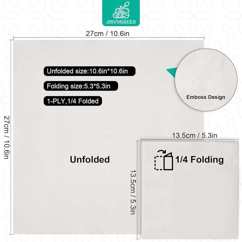 JINVOGREEN 1000 Count Cocktail Napkins Bulk 1-Ply White Beverage Paper Napkins Disposable for Bars, Lunch, Parties, Restaurant and Everyday Use - 5.3 x 5.3 Inch Folded - Image 2